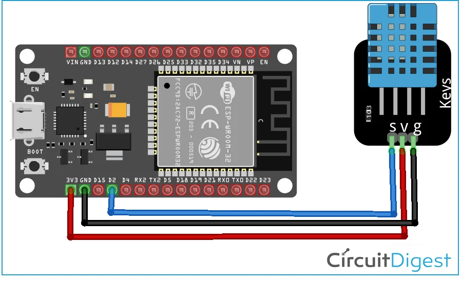 Schema de cablare ESP32 cu senzor DHT11