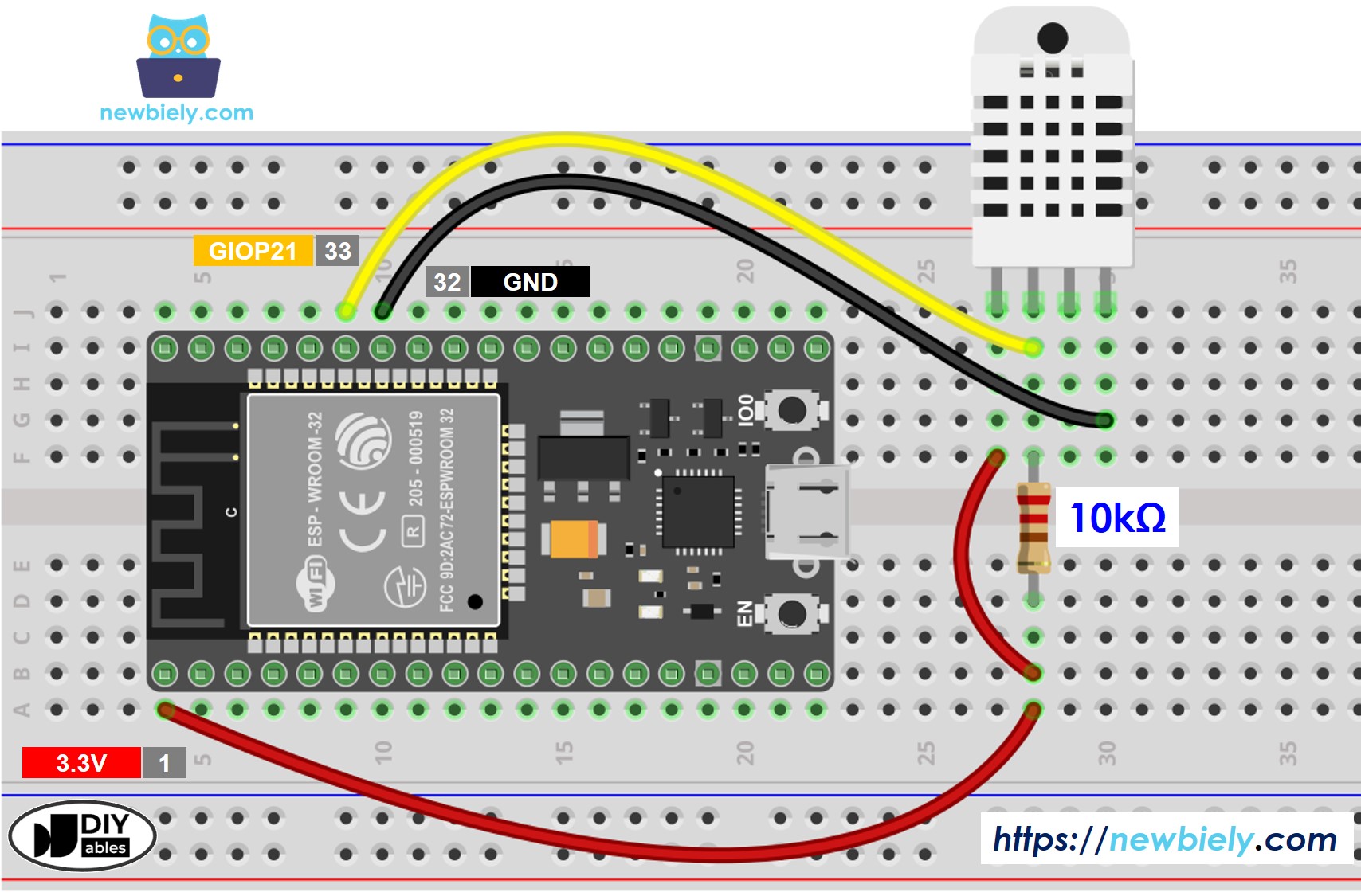 Schema de cablare ESP32 cu senzor DHT22